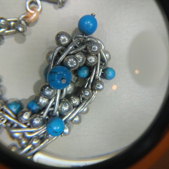 Sterling Silver Bracelet Turquoise Beaded Faux Stone - Picture 12 of 16